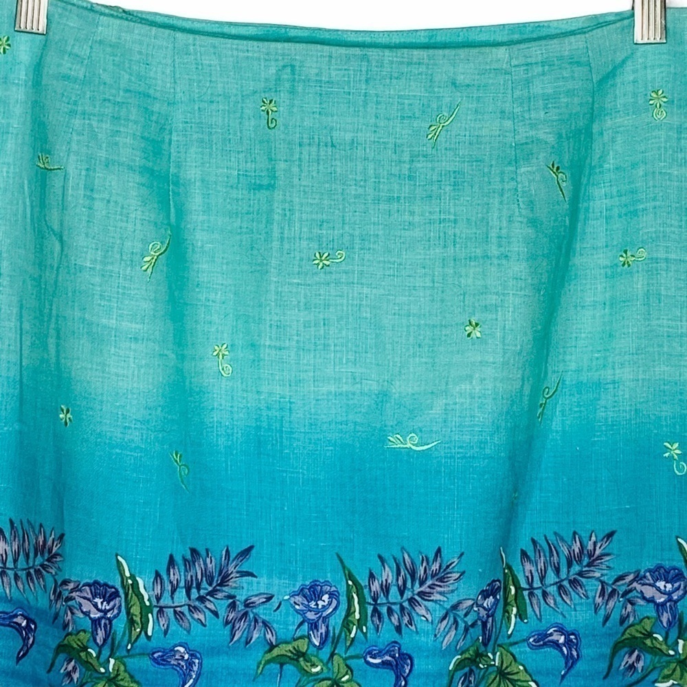 Jenna Ombre Embroidered Linen Sarong Wrap Maxi Skirt Size 12 Blue Green Floral - Picture 5 of 16
